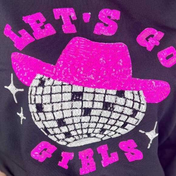New Jess Lea Let's Go Girls Sequin Disco Ball Black Sweatshirt - Picture 5 of 5